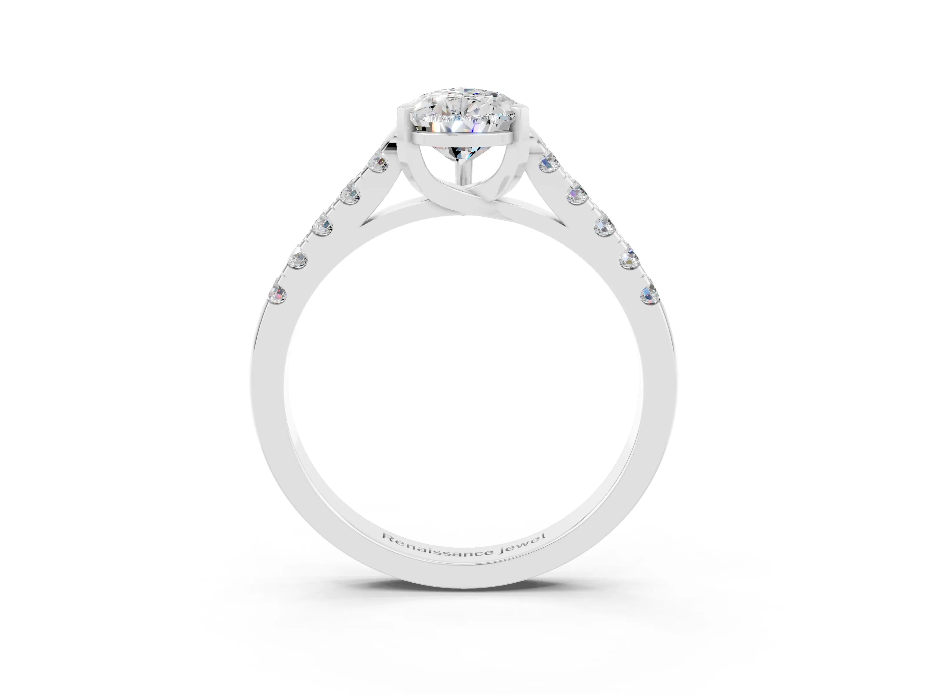 White gold {shape_name} Moissanite Solitaire Ring with Pavé Band and Four-Prong Setting_3