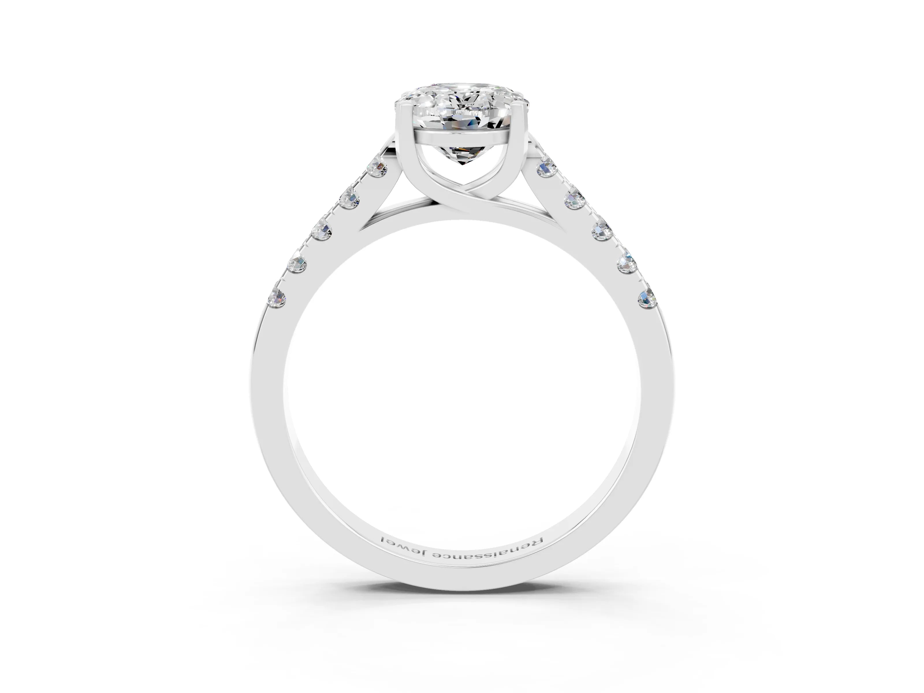 White gold {shape_name} Moissanite Solitaire Ring with Pavé Band and Four-Prong Setting_3