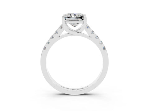 White gold {shape_name} Moissanite Solitaire Ring with Pavé Band and Four-Prong Setting_3