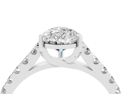 White gold {shape_name} Moissanite Solitaire Ring with Pavé Band and Four-Prong Setting_4