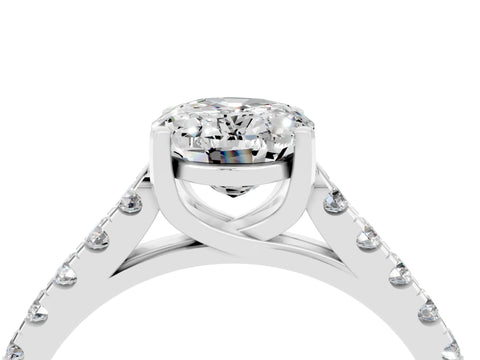 White gold {shape_name} Moissanite Solitaire Ring with Pavé Band and Four-Prong Setting_4