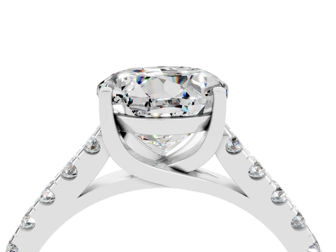 White gold {shape_name} Moissanite Solitaire Ring with Pavé Band and Four-Prong Setting_4