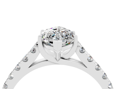 White gold {shape_name} Moissanite Solitaire Ring with Pavé Band and Four-Prong Setting_4