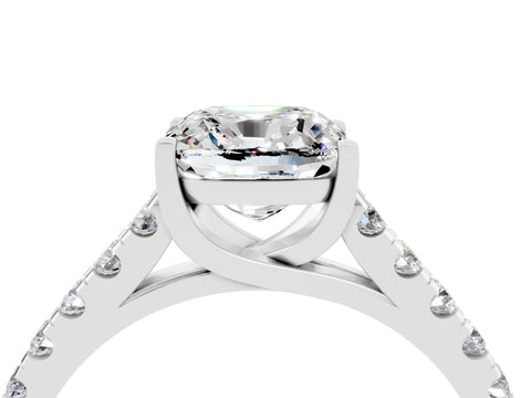 White gold {shape_name} Moissanite Solitaire Ring with Pavé Band and Four-Prong Setting_4