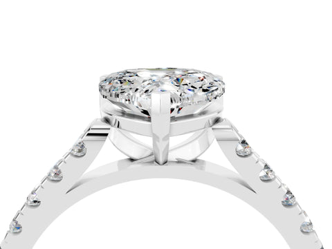 White gold {shape_name} Moissanite Solitaire Ring with Pavé Band and Four-Prong Setting_4