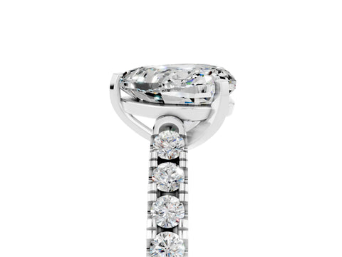 White gold {shape_name} Moissanite Solitaire Ring with Pavé Band and Four-Prong Setting_5