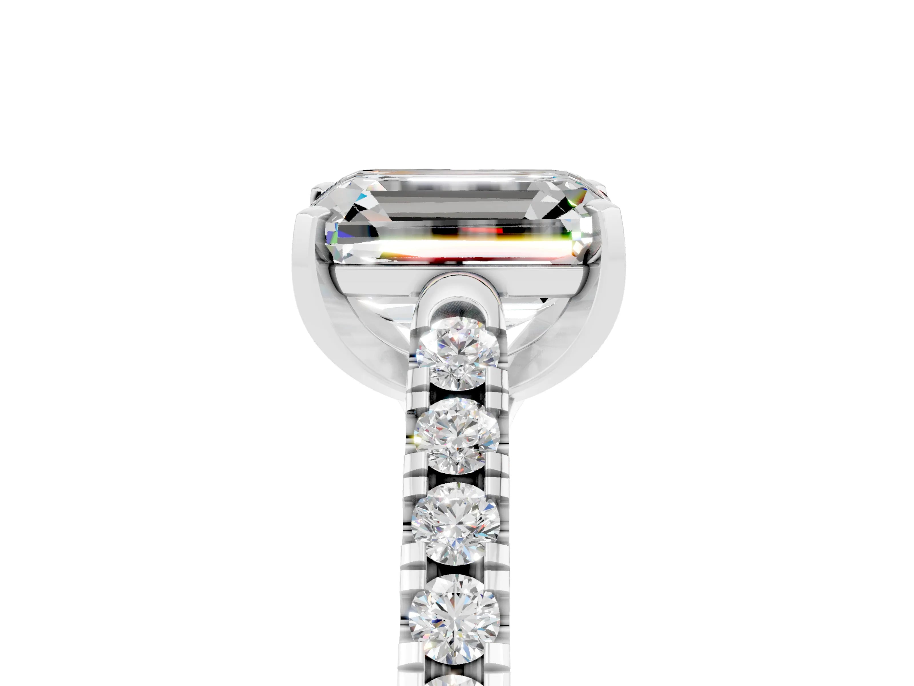 White gold {shape_name} Moissanite Solitaire Ring with Pavé Band and Four-Prong Setting_5