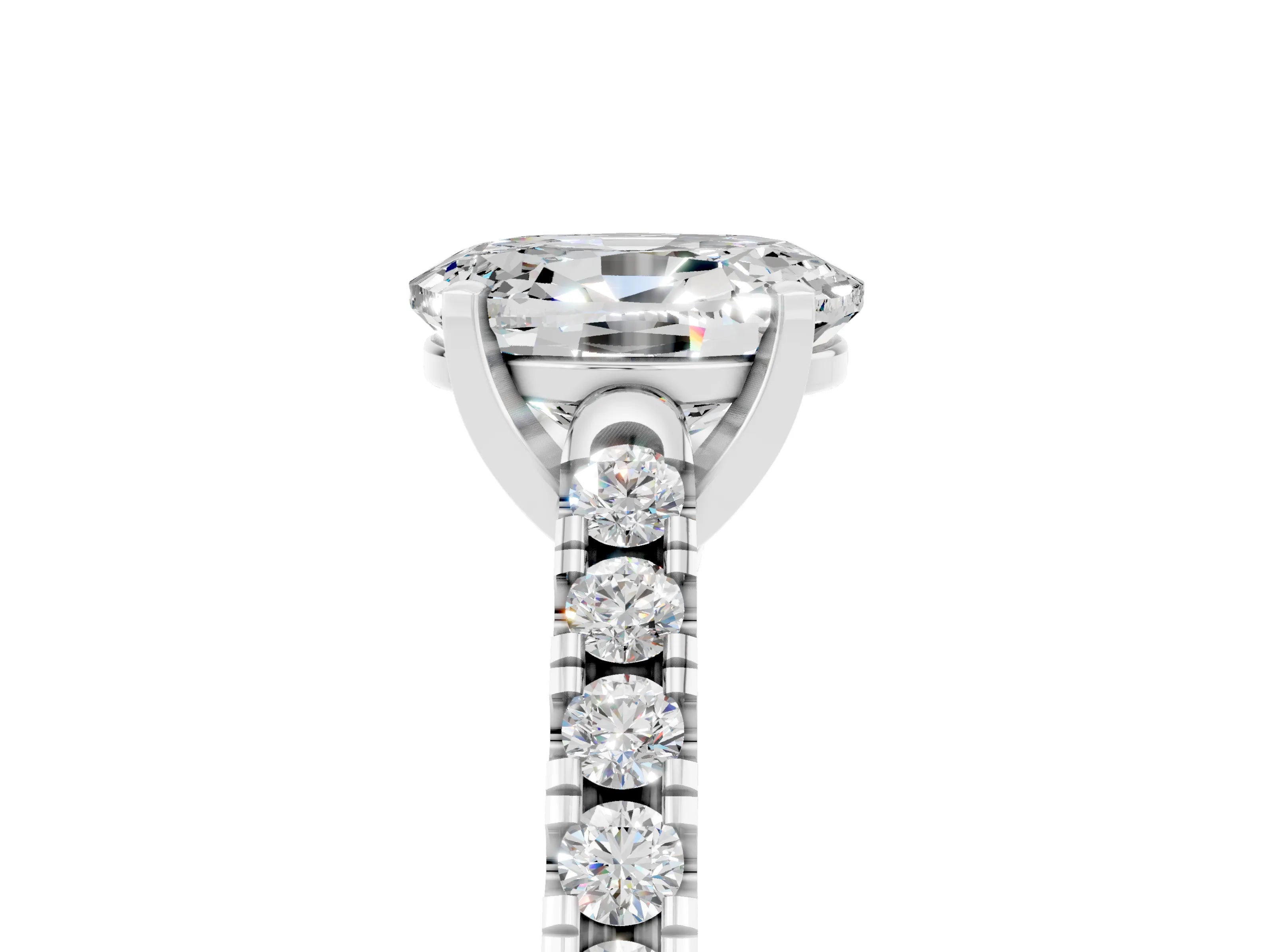 White gold {shape_name} Moissanite Solitaire Ring with Pavé Band and Four-Prong Setting_5
