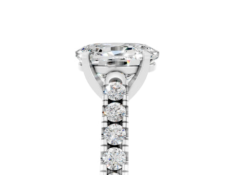 White gold {shape_name} Moissanite Solitaire Ring with Pavé Band and Four-Prong Setting_5