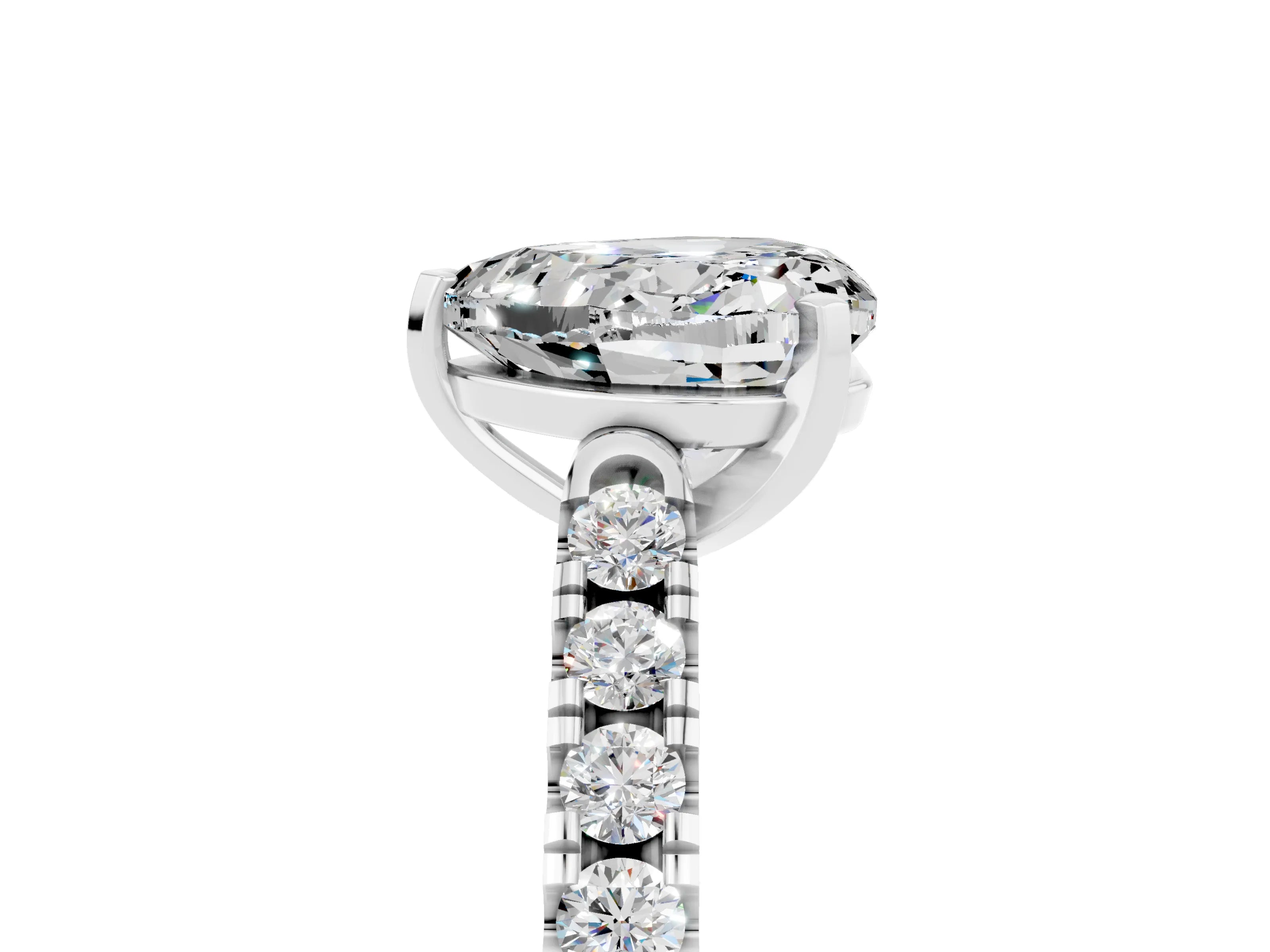 White gold {shape_name} Moissanite Solitaire Ring with Pavé Band and Four-Prong Setting_5