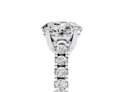 White gold {shape_name} Moissanite Solitaire Ring with Pavé Band and Four-Prong Setting_5