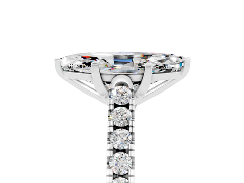 White gold {shape_name} Moissanite Solitaire Ring with Pavé Band and Four-Prong Setting_5