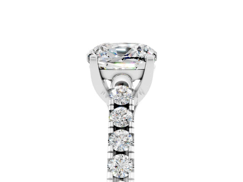 White gold {shape_name} Moissanite Solitaire Ring with Pavé Band and Four-Prong Setting_5