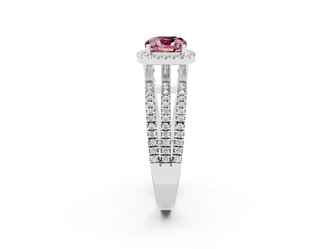 White gold {shape_name} Morganite Halo Engagement Ring with Split Shank and Four-Prong Setting_14