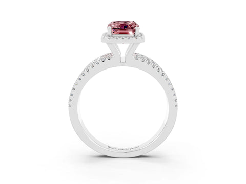 White gold {shape_name} Morganite Halo Engagement Ring with Split Shank and Four-Prong Setting_15