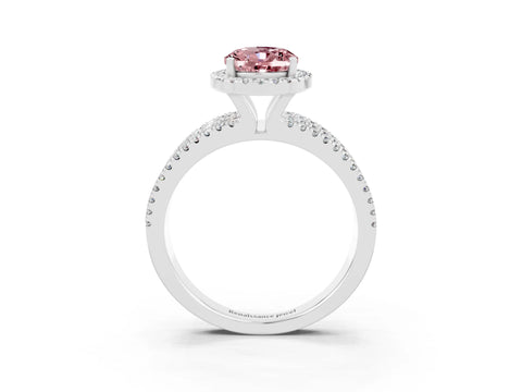 White gold {shape_name} Morganite Halo Engagement Ring with Split Shank and Four-Prong Setting_15