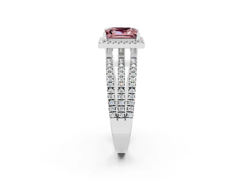 White gold {shape_name} Morganite Halo Engagement Ring with Split Shank and Four-Prong Setting_2