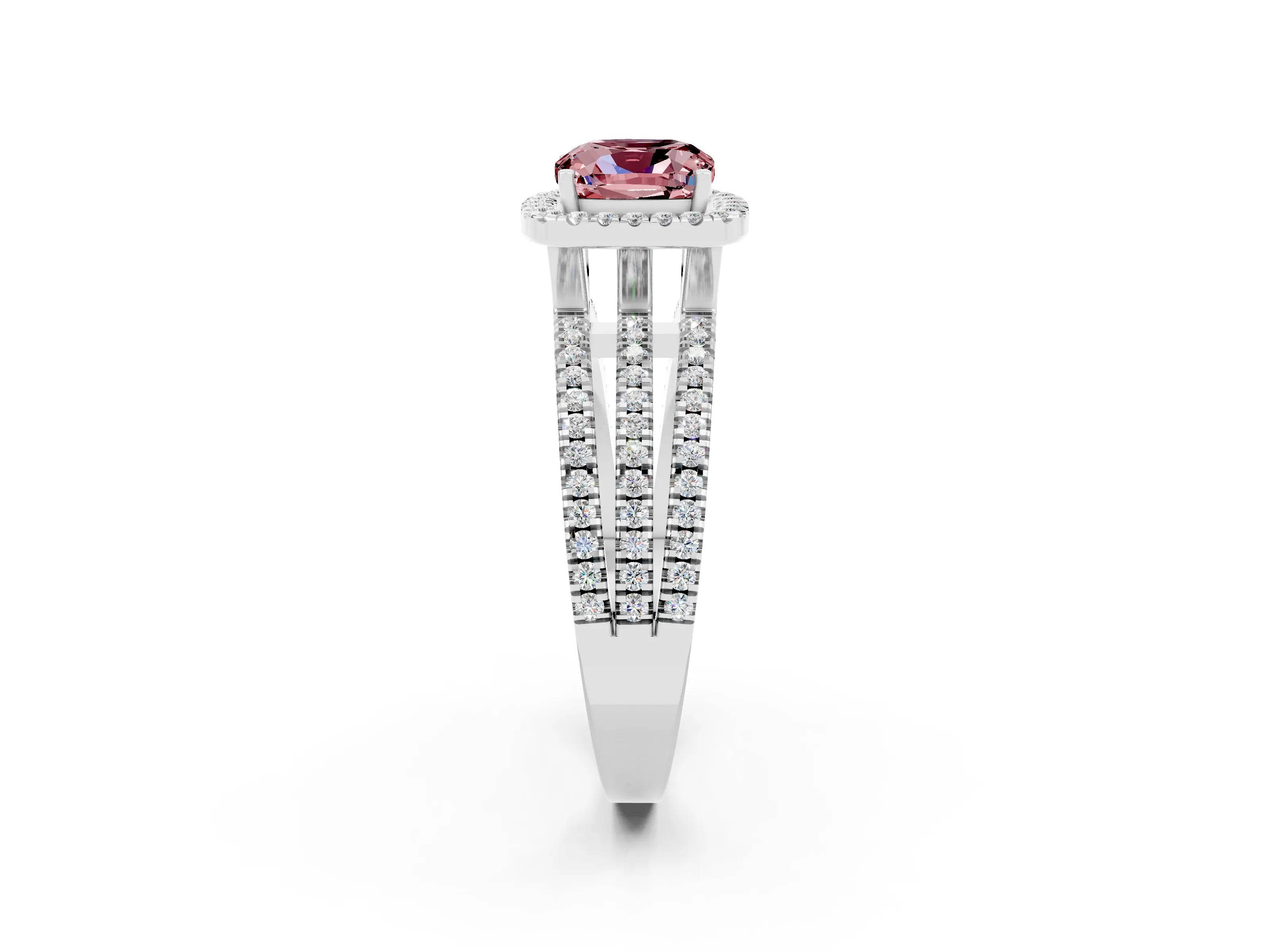 White gold {shape_name} Morganite Halo Engagement Ring with Split Shank and Four-Prong Setting_2