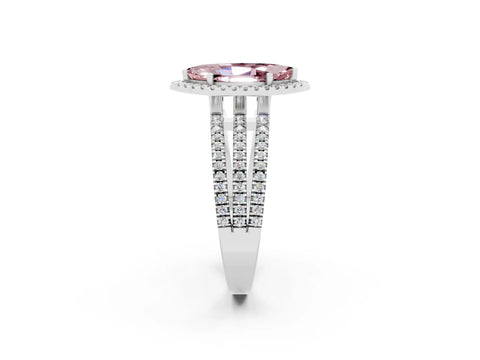 White gold {shape_name} Morganite Halo Engagement Ring with Split Shank and Four-Prong Setting_2