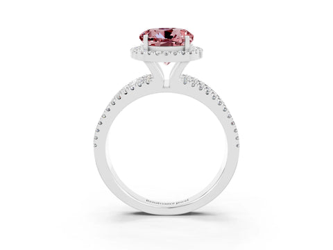 White gold {shape_name} Morganite Halo Engagement Ring with Split Shank and Four-Prong Setting_3