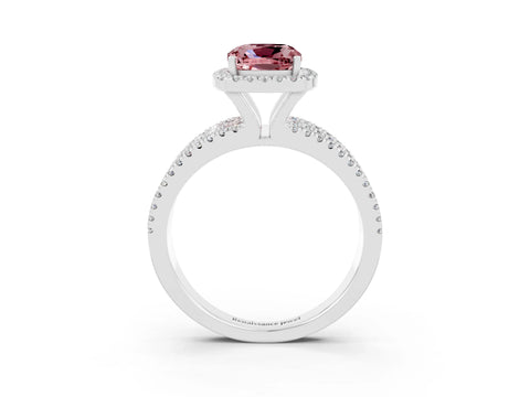 White gold {shape_name} Morganite Halo Engagement Ring with Split Shank and Four-Prong Setting_3