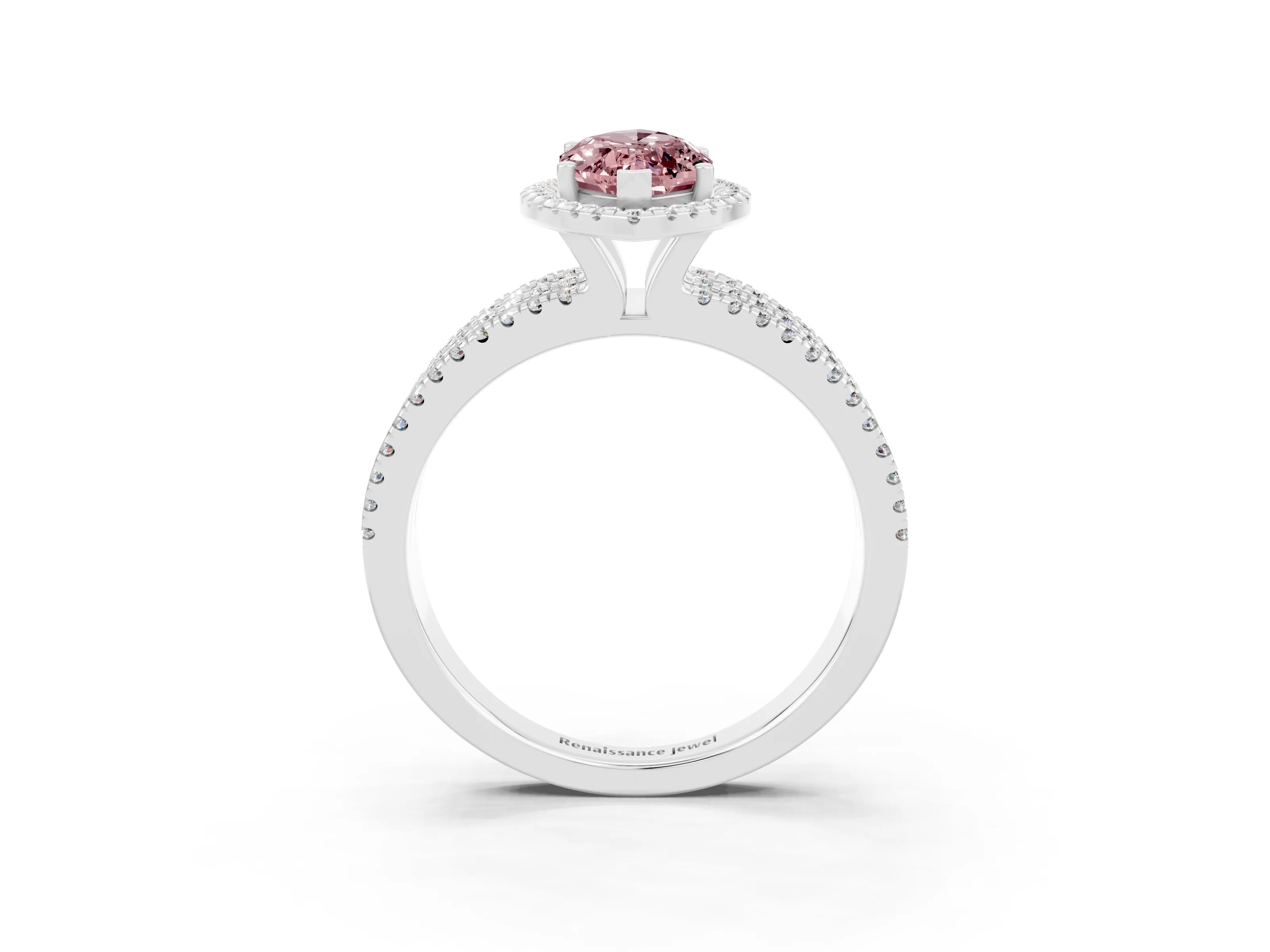 White gold {shape_name} Morganite Halo Engagement Ring with Split Shank and Four-Prong Setting_3