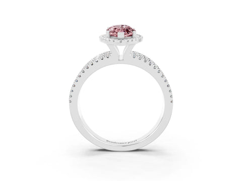 White gold {shape_name} Morganite Halo Engagement Ring with Split Shank and Four-Prong Setting_3