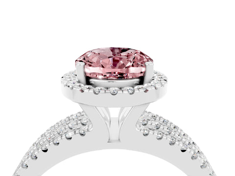 White gold {shape_name} Morganite Halo Engagement Ring with Split Shank and Four-Prong Setting_4