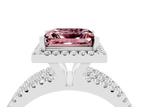 White gold {shape_name} Morganite Halo Engagement Ring with Split Shank and Four-Prong Setting_4