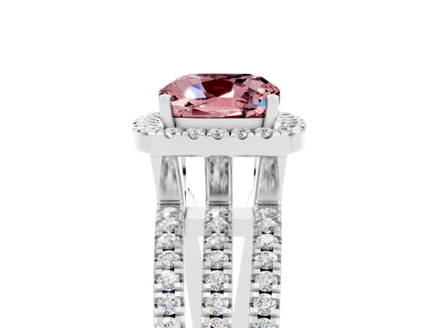 White gold {shape_name} Morganite Halo Engagement Ring with Split Shank and Four-Prong Setting_5