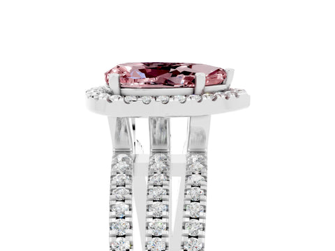 White gold {shape_name} Morganite Halo Engagement Ring with Split Shank and Four-Prong Setting_5