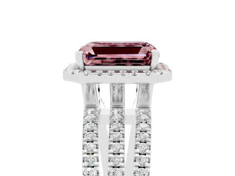 White gold {shape_name} Morganite Halo Engagement Ring with Split Shank and Four-Prong Setting_5