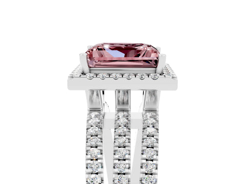 White gold {shape_name} Morganite Halo Engagement Ring with Split Shank and Four-Prong Setting_5