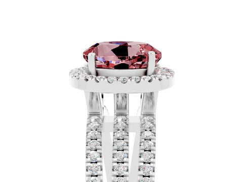 White gold {shape_name} Morganite Halo Engagement Ring with Split Shank and Four-Prong Setting_5