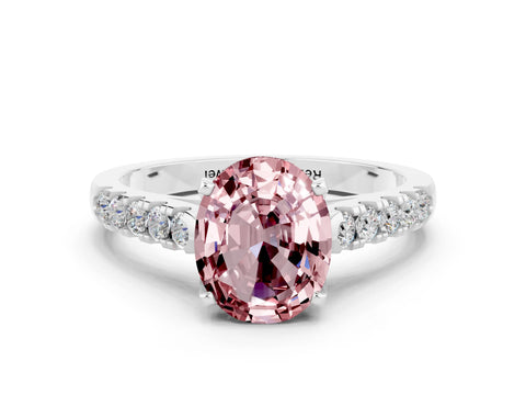 White gold {shape_name} Morganite Solitaire Ring with Pavé Band and Four-Prong Setting_12
