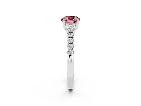 White gold {shape_name} Morganite Solitaire Ring with Pavé Band and Four-Prong Setting_14