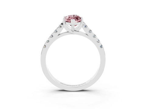 White gold {shape_name} Morganite Solitaire Ring with Pavé Band and Four-Prong Setting_15