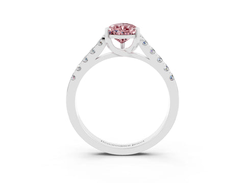 White gold {shape_name} Morganite Solitaire Ring with Pavé Band and Four-Prong Setting_15