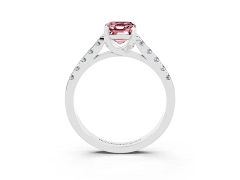 White gold {shape_name} Morganite Solitaire Ring with Pavé Band and Four-Prong Setting_15
