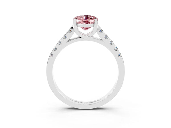 White gold Oval Cut Morganite Pavé Band Solitaire Ring with Prong Setting