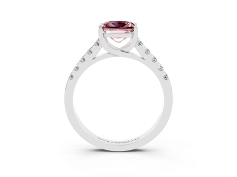White gold {shape_name} Morganite Solitaire Ring with Pavé Band and Four-Prong Setting_15