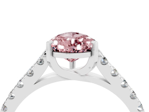 White gold {shape_name} Morganite Solitaire Ring with Pavé Band and Four-Prong Setting_16
