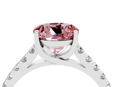 White gold {shape_name} Morganite Solitaire Ring with Pavé Band and Four-Prong Setting_16