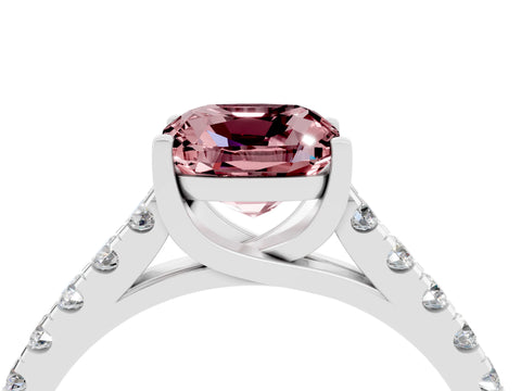 White gold {shape_name} Morganite Solitaire Ring with Pavé Band and Four-Prong Setting_16