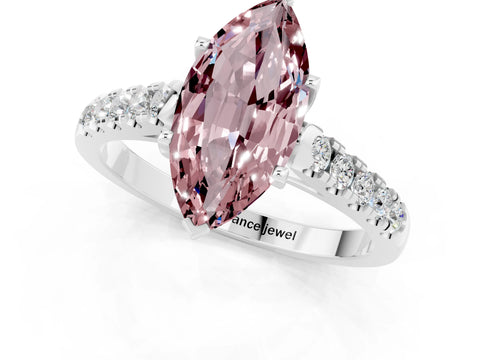 White gold {shape_name} Morganite Solitaire Ring with Pavé Band and Four-Prong Setting_1