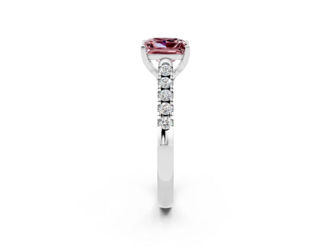 White gold {shape_name} Morganite Solitaire Ring with Pavé Band and Four-Prong Setting_2