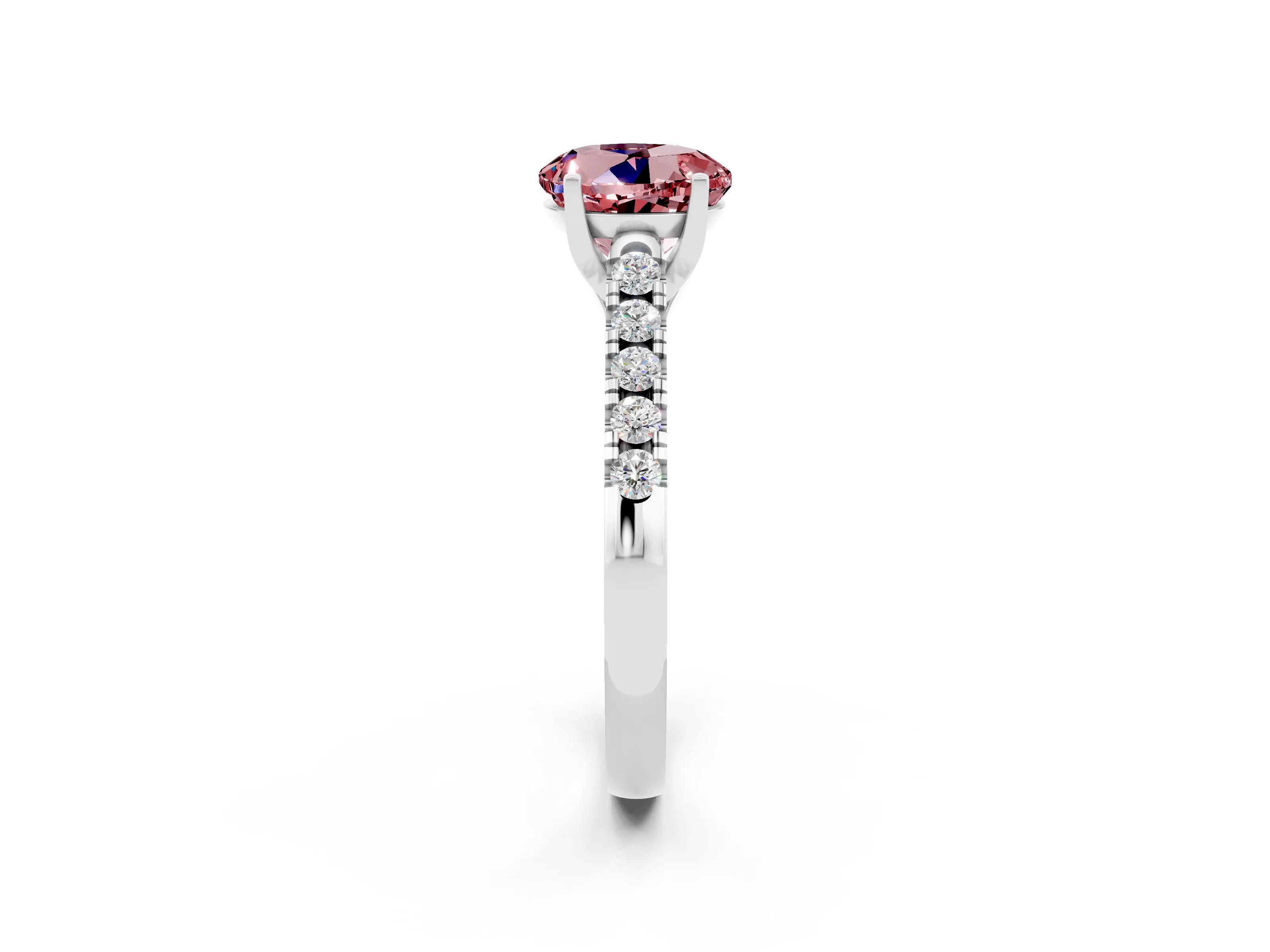 White gold {shape_name} Morganite Solitaire Ring with Pavé Band and Four-Prong Setting_2