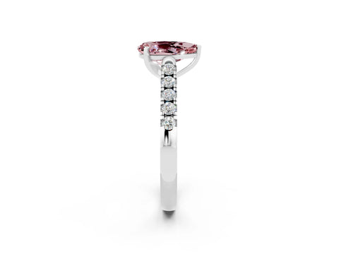 White gold {shape_name} Morganite Solitaire Ring with Pavé Band and Four-Prong Setting_2