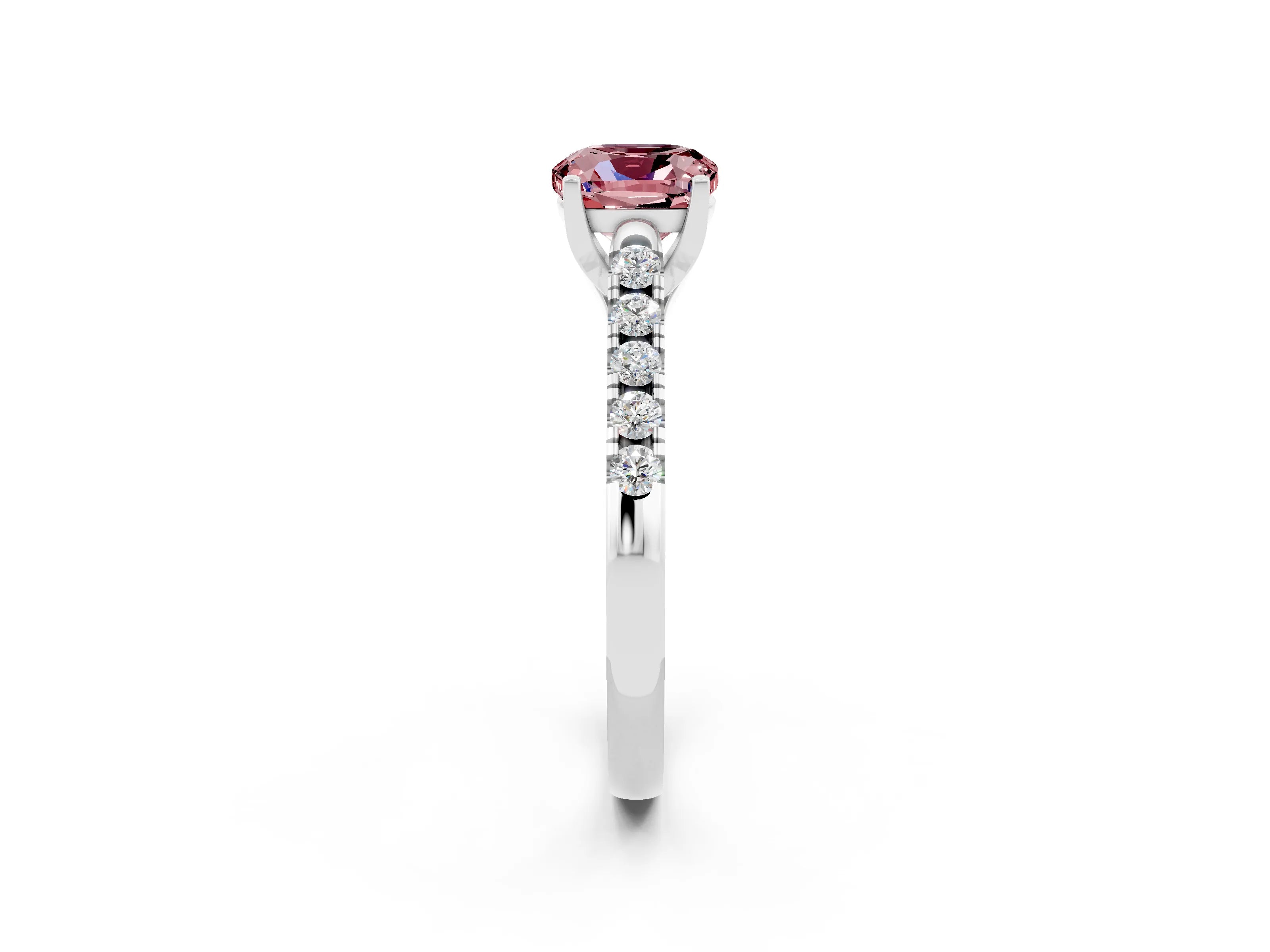 White gold {shape_name} Morganite Solitaire Ring with Pavé Band and Four-Prong Setting_2