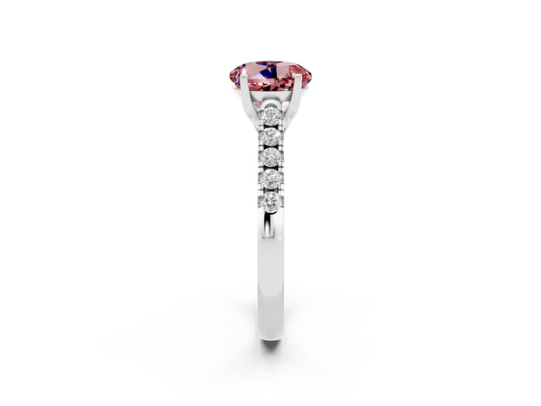 Platinum Round Cut Morganite Pavé Band Solitaire Ring with Prong Setting